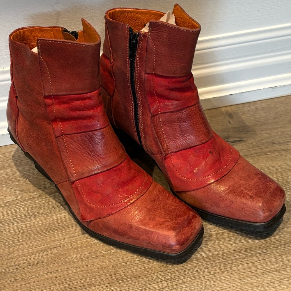 Red Leather Ankle Boots